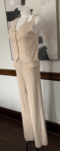 Women’s Size M 2 Pc Set Casual Vest & Elastic Pants Knit Comfort Wear Oatmeal C - Picture 5 of 16