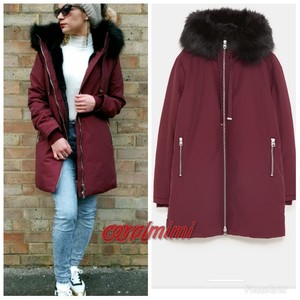 Jacket Burgundy Quilted Size Water Hooded S New Zara Lined Parka Fur Resistant Cxwqf5W1zB