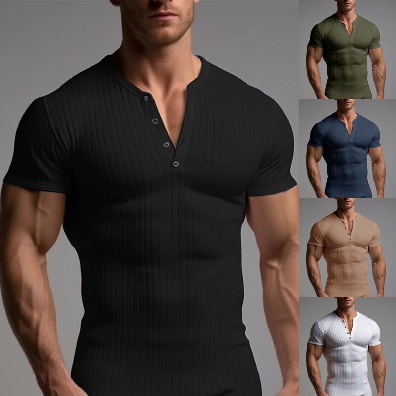 Mens T Shirt V Neck Summer Top Fashion Short Sleeve Muscle