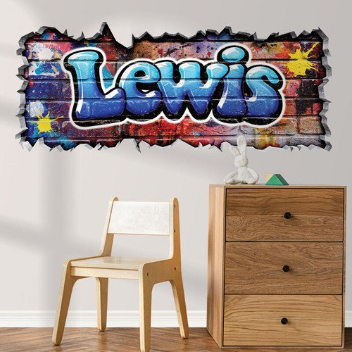 PERSONALISED 3D CRACKED WALL EFFECT GRAFFITI WALL ART STICKER - Picture 5 of 15