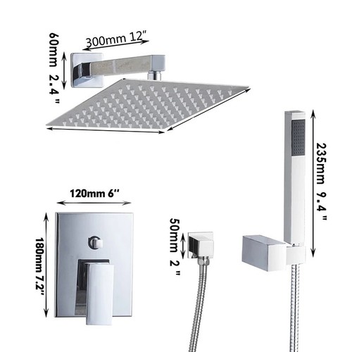 8 Inch Wall Mounted Rainfall Shower System Chrome Shower Head&Hand Shower Set - Picture 2 of 9