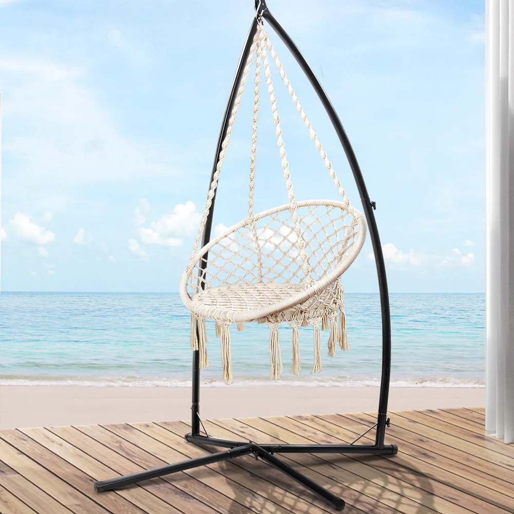 Gardeon Outdoor Hammock Chair with Steel Stand Cotton Swing Hanging 124CM Cream - Picture 8 of 8