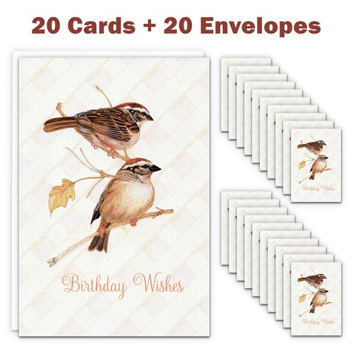 20-Count Set, "Songbirds" Religious BIRTHDAY CARDS + ENVELOPES - Picture 1 of 3