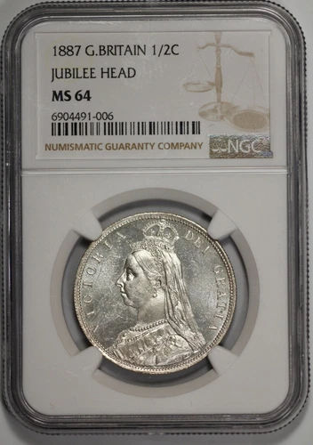1887 Great Britain Silver 1/2 Crown NGC MS 64 Jubilee Head Looks Proof Like