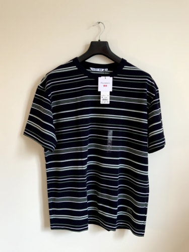 UNIQLO x JW ANDERSON Navy Striped Dry Piqué Short Sleeved T-Shirt Size XL NWT - Afbeelding 1 van 10