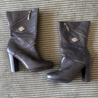 Harley Davidson Women's Black Leather Mid Calf Biker Boots Zip Logo US 7.5 EU 38