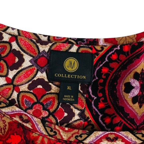 JM Collection Women's Size XL Patchwork Print 3/4 Sleeve Red Black Top NEW - Bild 5 von 6