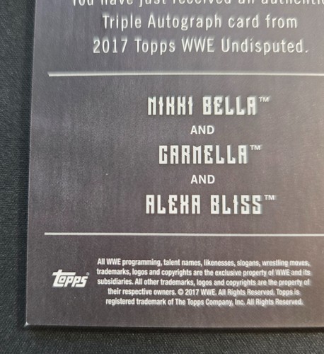 Alexa Bliss/Nikki Bella/Carmella 2017 Topps WWE Undisputed Triple Auto 04/10 SSP - Picture 9 of 12