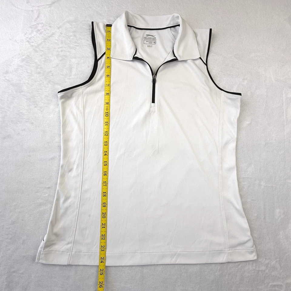 Camiseta de Golf Slazenger M Blanca Tanque Media Cremallera Elastizada Borde Negro Logo Polo Atlético Foto 3 de 4