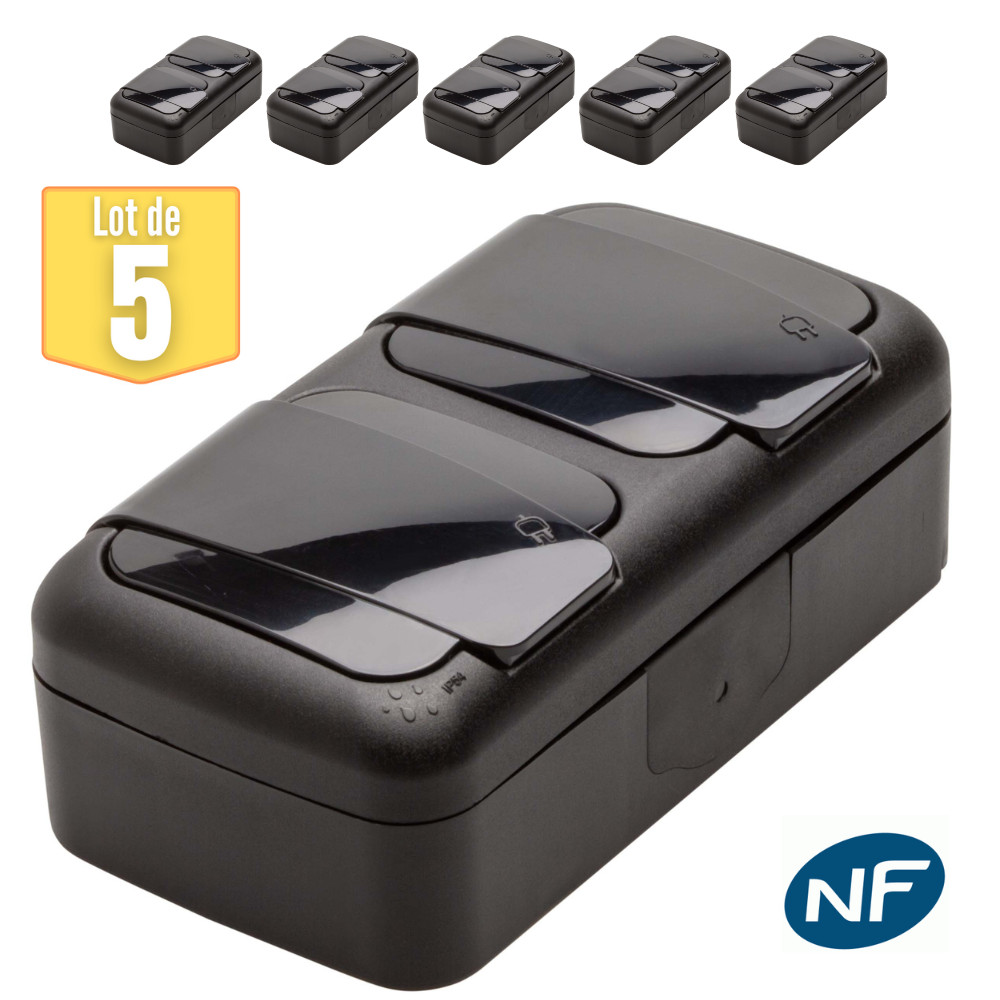 Prise double etanche IP54 noire pour resoudre le manque de branchement