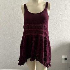 Free People Intimately Burgundy Slip Dress Womens XS Tiered Lace Sheer Romantic