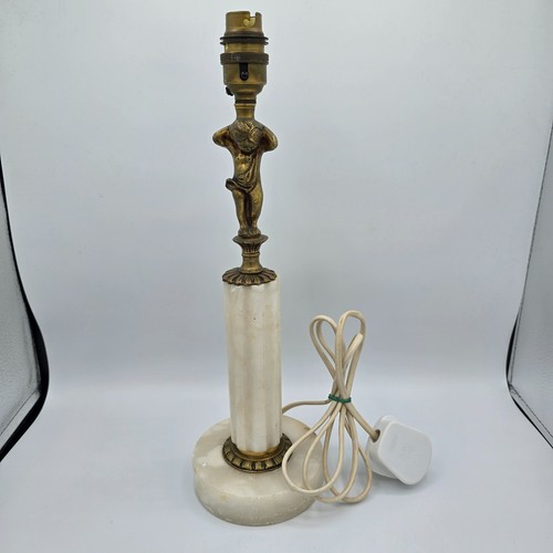 Vintage Brass Cherub Lamp Base – Onyx Column Italian Mid-Century Style Working - Picture 1 of 22