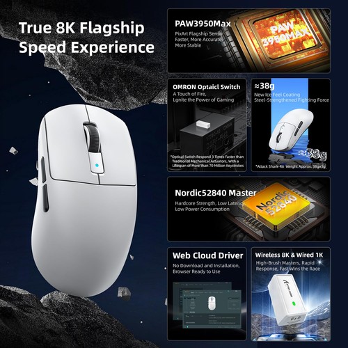 x Attack Shark R6 39 g Superlight Mouse PixArt PAW3950MAX Capteur de Jeu sans... - Photo 3/8