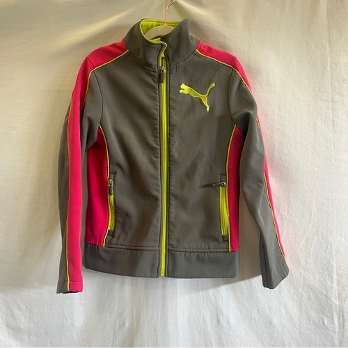 Puma Girls Jacket Medium Gray Pink Full Zip Lightweight Fleece Lined Outdoor