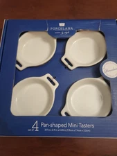 Porcelain Pan-Shaped Bowls Set Of 4 White mini tasters sauce dip Fiddle + Fern