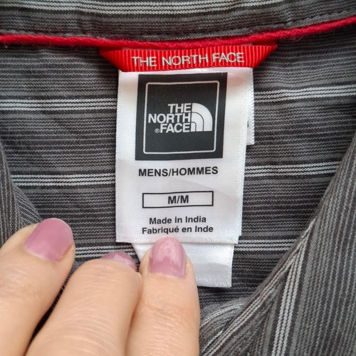 north face shirts men short sleeve medium grey striped cotton blend Lightweight - Picture 4 of 5