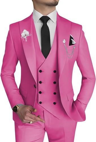 3 Piece Slim Fit Double Breasted Suit for Men Wedding Prom Dinner Party Outfit - Picture 6 of 59