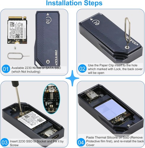 USB C Enclosure for M.2 2230 PCIe NVMe SSDs Reader, 10Gbps, UASP Support - Picture 6 of 7