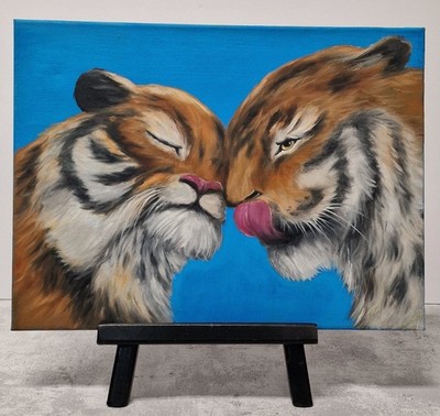 Tiger Couple Oil Painting Wildlife Lovers Animal Portrait on Canvas Original art