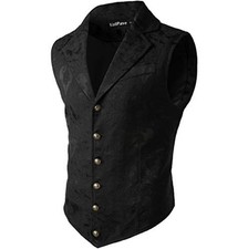 Mens Victorian Vest Steampunk Gothic Waistcoat Slim Fit V Neck Button Sleeveless