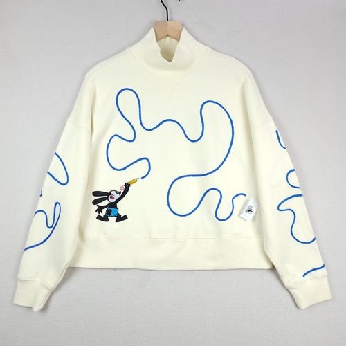 Disney Oswald das glückliche Kaninchen Sweatshirt Erwachsene klein elfenbeinfarben kurz bestickt neu mit Etikett - Bild 1 von 16