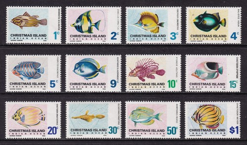 CHRISTMAS ISLAND 1968-70 Fish set of 12 SG 22-31, 28a-29a MNH/** (CV £15)