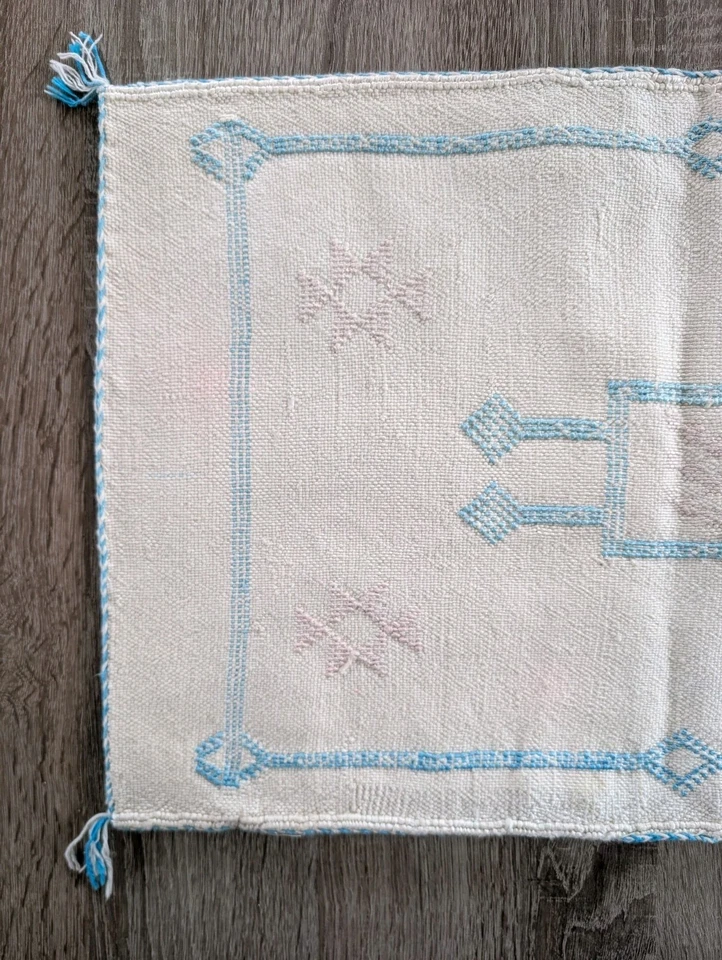 Funda de Almohada Lumbar Marroquí Rosa Azul Cactus Seda 23x14 Tejido a Mano Cojín Boho Foto 2 de 4