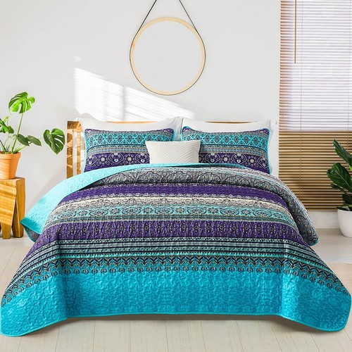 ROPA DE CAMA WONGS Edredón Boho Tamaño Doble, 2 Piezas Púrpura Azul Doble,  - Imagen 1 de 7