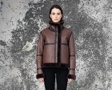 Women  s Genuine Brown Vintage Leather Jacket with Fur Collar Biker Winter Jacket