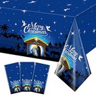 3 Pcs Holy Nativity Christmas Tablecloth, Blue Merry Christmas Religious 3 Pack