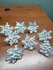 8 Christmas snowflake napkin holder rings white gold glitter 2 1/2" metal
