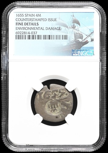 COLONIAL ERA SPAIN. Philip IV, 1621-1665. Countermarked "Pirate Cob", NGC Fine