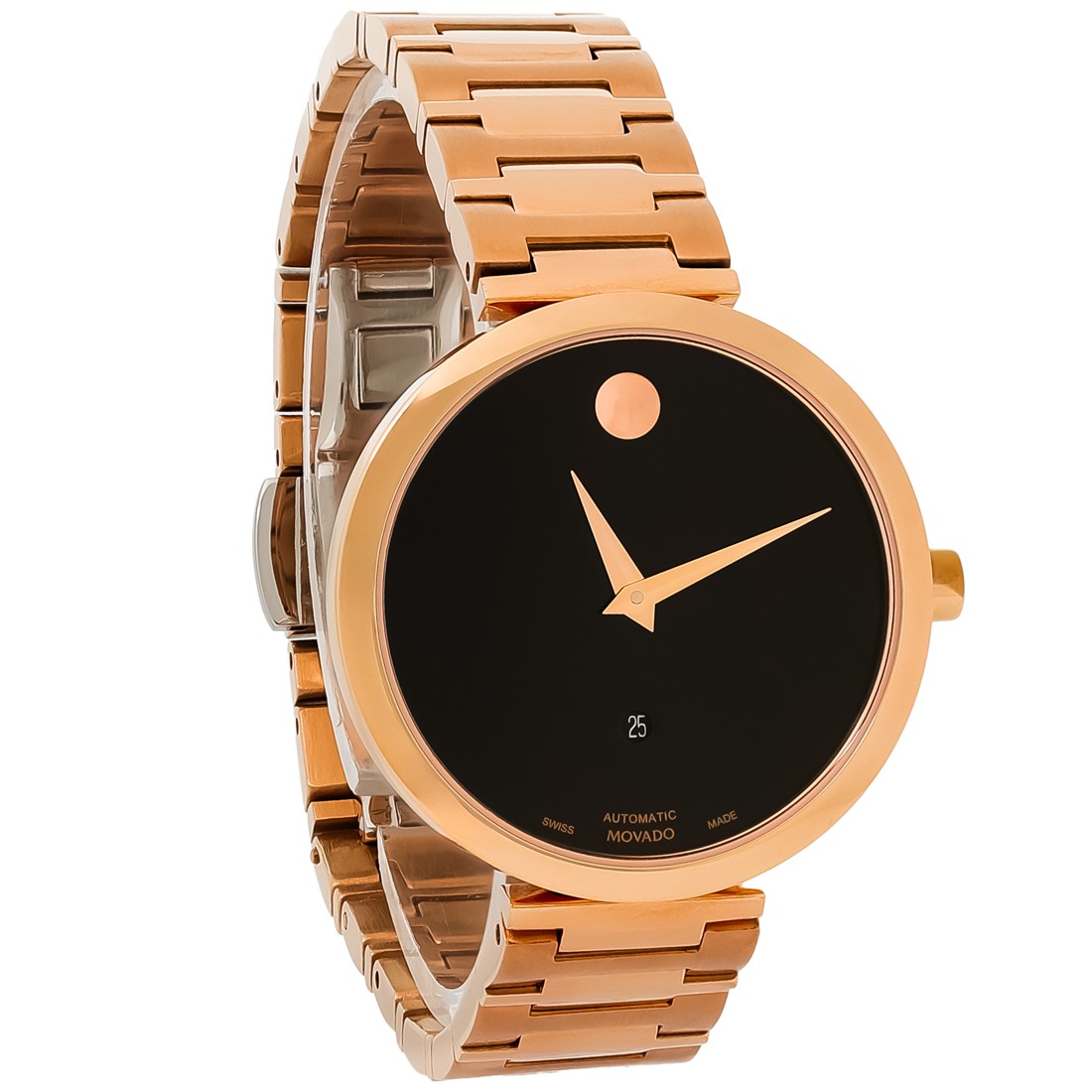 Классические женские часы с автоподзаводом Movado Museum из розового золота с черным циферблатом 0607680