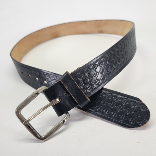 Top Grain Leather Belt 32 Basketweave Off Duty Black KM605 USA Made - Picture 1 of 12