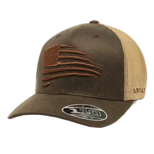Ariat Men's Brown Embroidered Flag Oil Skin Baseball Cap A300012102