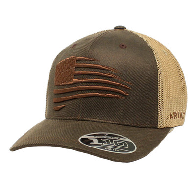 Ariat Men's Brown Embroidered Flag Oil Skin Baseball Cap A300012102