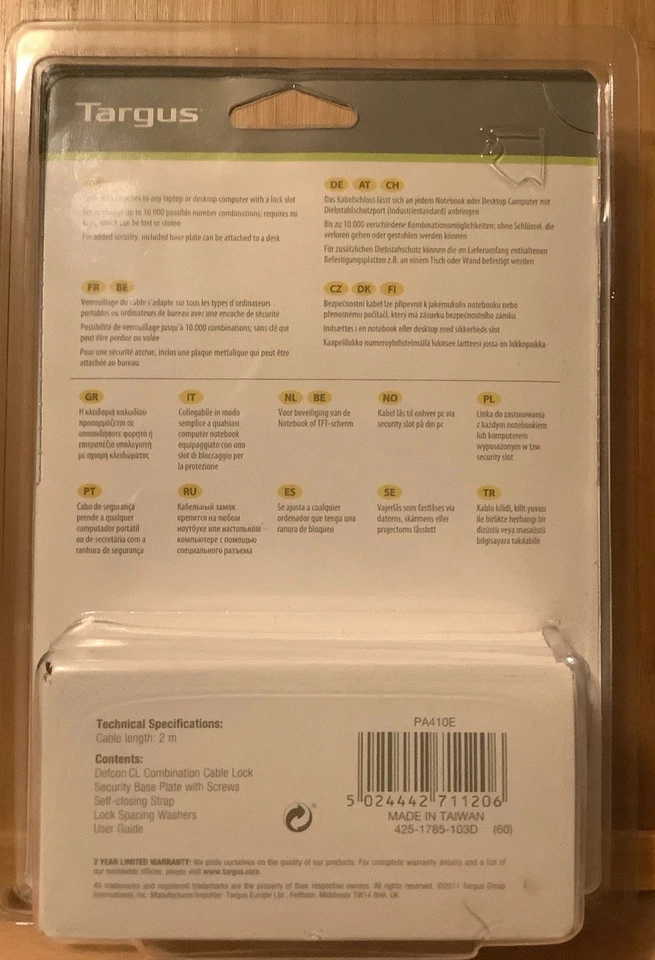 TARGUS Defcon CL Combination Kabelschloss Laptopschloss 2 m Kensington NEU OVP - Bild 2 von 4