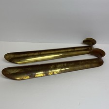 2 Vintage Solid Brass Curved Handle Shoe Horn Heavy 12" Long Gold Metal Shoehorn
