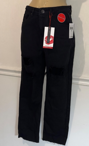 Hot Kiss Juniors Straight Leg Highest Rise Distressed Raw Hem Jeans Size 9 - Picture 2 of 5