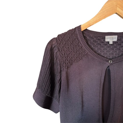 KAREN MILLEN Brown Cropped Cardigan Bolero Style Sweater Embellished UK 2 XXS - Picture 10 of 11