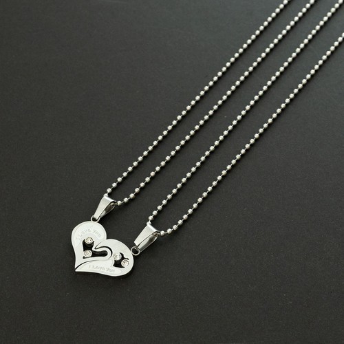 Cadena de pareja amor corazón acero inoxidable 2 cadenas collar corazón rompecabezas parejas - Imagen 2 de 10