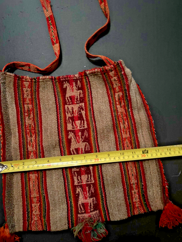 Borsa peruviana tessuta a mano Chuspa vintage Perù post Inca tessuto precolombiano - Foto 11 di 11