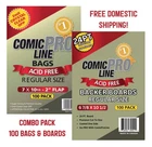 Comic ProLine Bags & Boards 100 Each (Regular Size) Top-Quality - FREE Shipping!