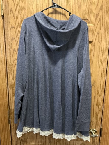 Logo Lounge By Lori Goldstein Plus Size 3X Full Zip Sweatshirt Blue Lace Trim - Picture 2 of 15