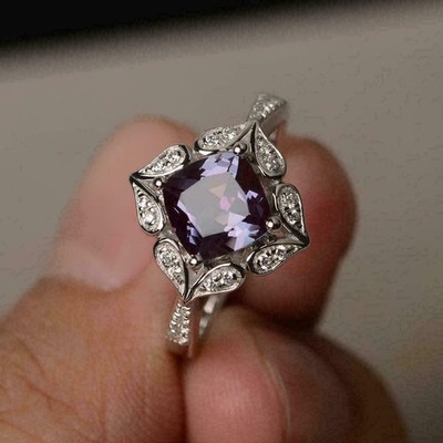 2 Kt Kissen Alexandrit Diamant Halo Jubiläum Ring Verlobungsring Weißgold-Finish