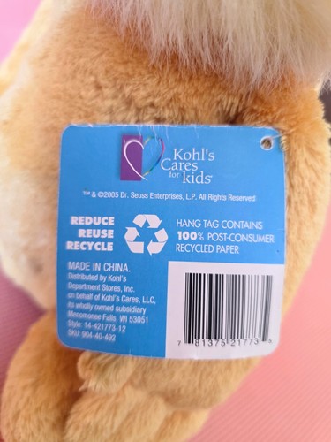 The LORAX Dr Seuss 2005 Kohls Cares For Kids 16" Velvety Soft Plush Toy w/ tags - Picture 8 of 9