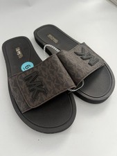 6 NWT MICHAEL KORS BROWN LOGO PRINT SLIP ON SANDALS/SLIDES/SHOES PINTEREST 120