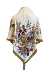 D  Este Silk Scarf Floral Botanical Ivory Mustard Square Vintage Designer A93 R