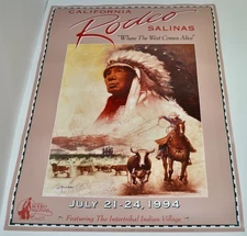 Vintage 1994 RARE EUC California Salinas Rodeo With/Chief 24"x18" Poster Nguyen