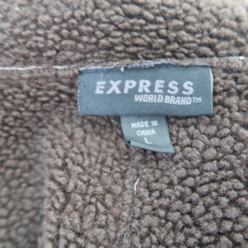 Vintage Y2K Express chocolate brown suede and sherpa zip front jacket L - Picture 6 of 8